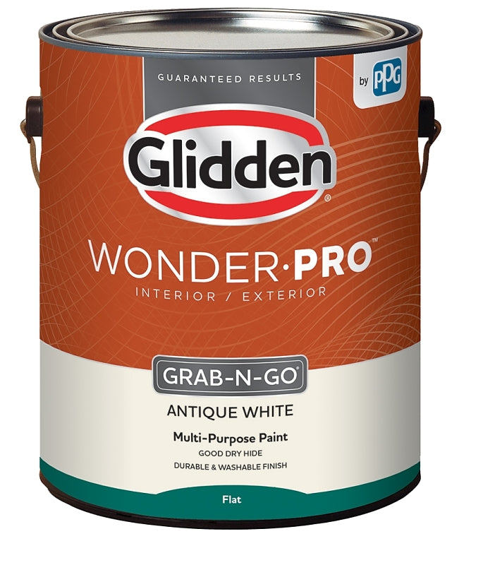 GLIDDEN Glidden Wonder-Pro GLWP30AW/01 Interior/Exterior Paint, Flat Sheen, Antique White, 1 gal, 400 sq-ft/gal Coverage Area AUTOMOTIVE GLIDDEN   