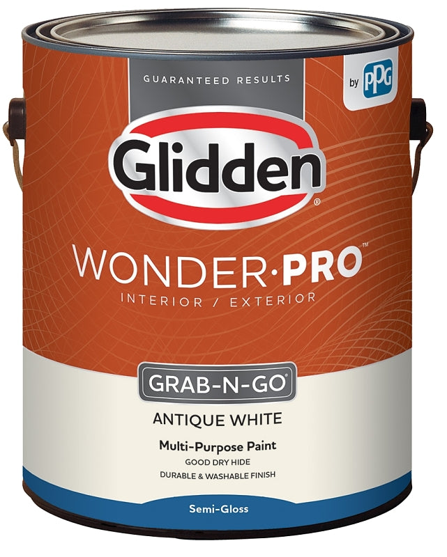 GLIDDEN Glidden Wonder-Pro GLWP32AW/01 Interior/Exterior Paint, Semi-Gloss Sheen, Antique White, 1 gal AUTOMOTIVE GLIDDEN   