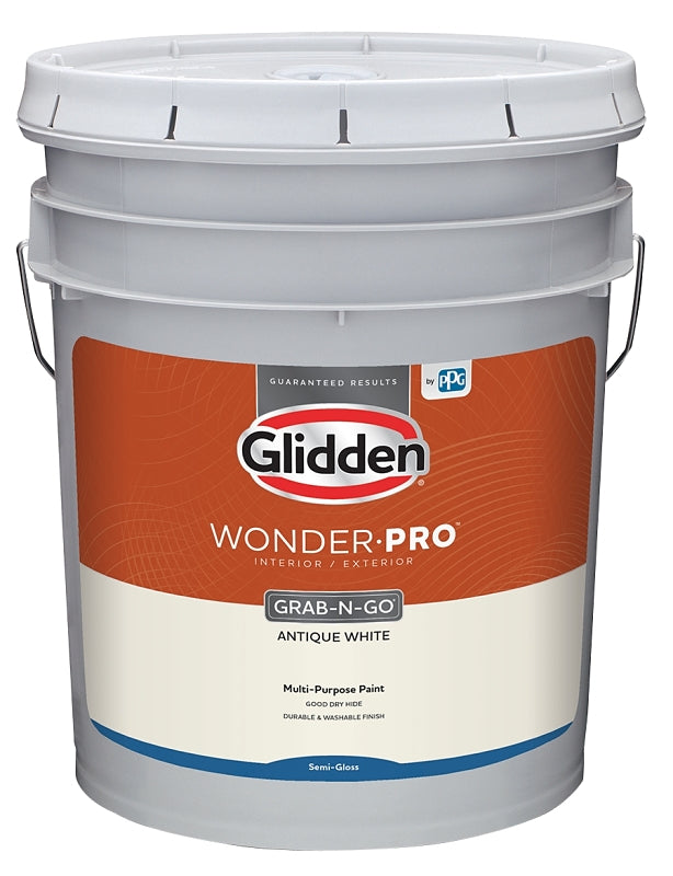 GLIDDEN Glidden Wonder-Pro GLWP32AW/05 Interior/Exterior Paint, Semi-Gloss Sheen, Antique White, 5 gal AUTOMOTIVE GLIDDEN   