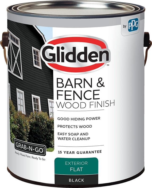 GLIDDEN Glidden GRAB-N-GO GLBFEX10BL-1 Barn and Fence Finish, Flat, Black, Liquid, 1 gal AUTOMOTIVE GLIDDEN   