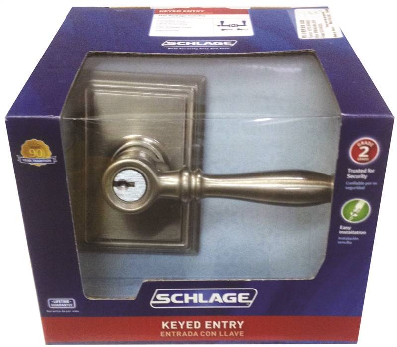 SCHLAGE LOCK Schlage Birmingham Series F51A VBIR619ADD Entry Lever, Mechanical Lock, Satin Nickel, Metal, Residential, 2 Grade HARDWARE & FARM SUPPLIES SCHLAGE LOCK