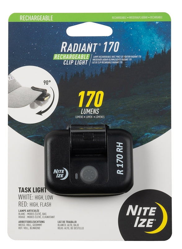 NITE IZE Nite Ize Radiant Series R170RC-01-R7 Cliplight, Rechargeable, 170 Lumens Lumens, 2 hr Run Time, Black ELECTRICAL NITE IZE