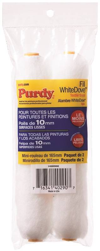 PURDY Purdy White Dove 14G605062 Paint Roller Cover, 3/8 in Thick Nap, 6-1/2 in L, Dralon Fabric Cover PAINT PURDY