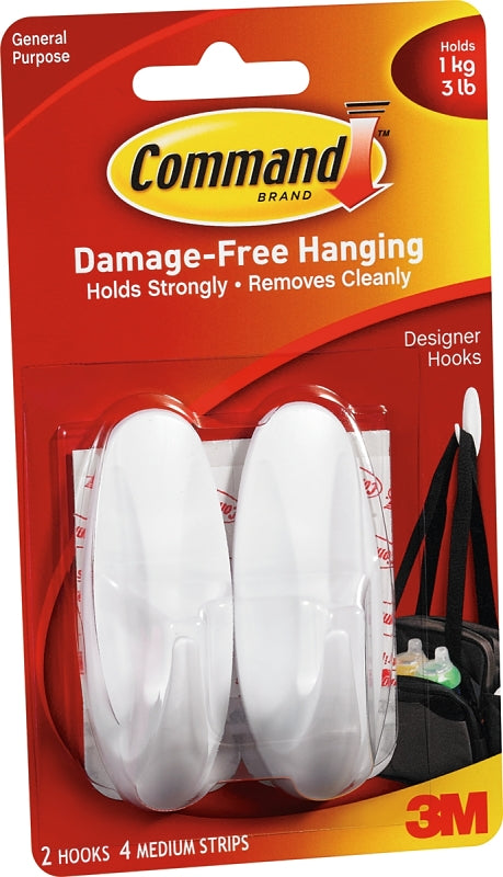 COMMAND Command 17081-2VP Designer Hook, 3 lb, 4-Hook, Plastic, White ELECTRICAL COMMAND