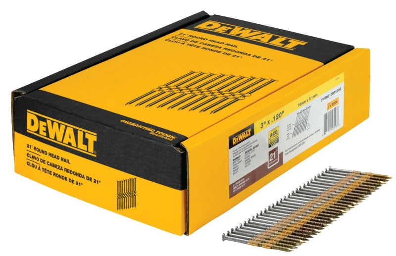 DEWALT DEWALT DWRHS10DR120G Series Framing Nail, Plastic Strip Collation, Galvanized Steel, Full Round Head, 0.12 in Diameter