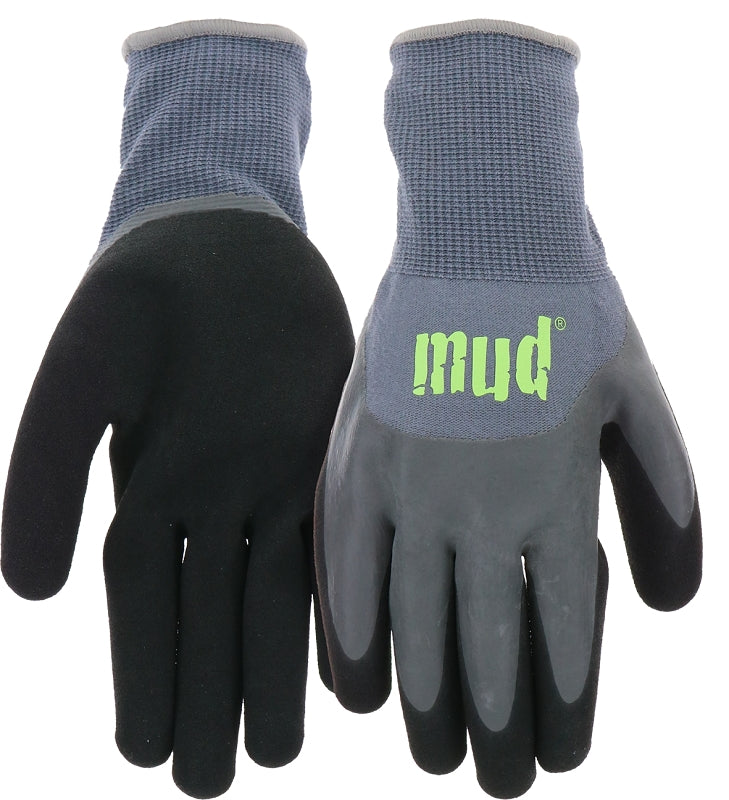 MUD Mud MD32011G-ML Gloves, Men's, M/L, 4.2 in L, Knit Wrist, Seamless Cuff, Latex Coating, Bamboo Fiber Glove, Gray