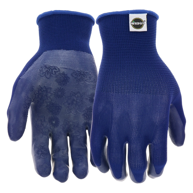 MIRACLE-GRO Miracle-Gro MG30608/WML Gloves, Women's, M/L, 3-1/2 in L, Knit Wrist, Seamless Cuff, Latex Coating, Navy