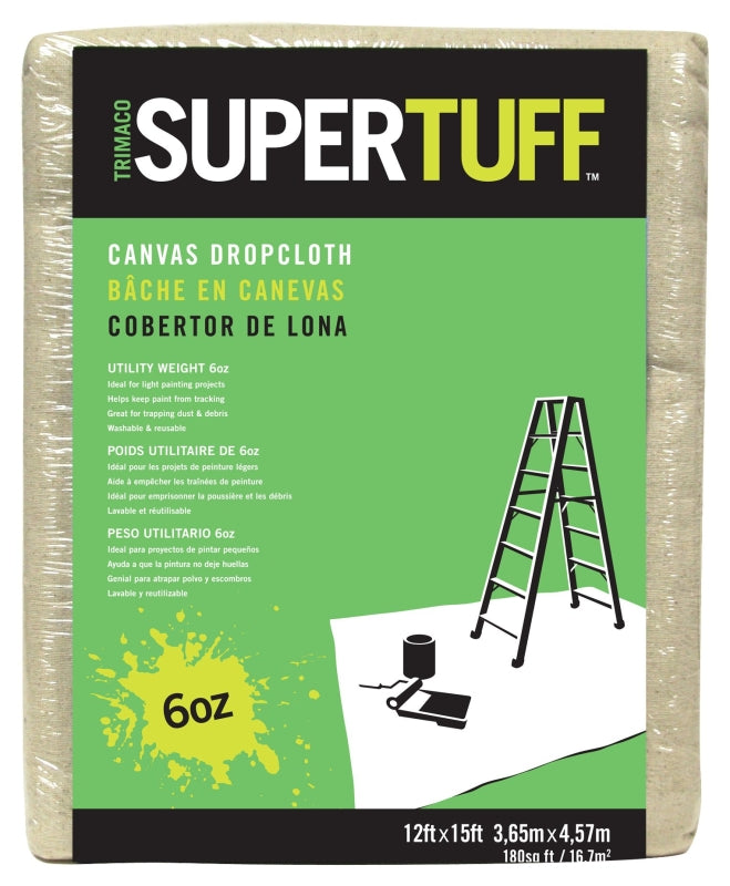 TRIMACO Trimaco SUPERTUFF 56703 Drop Cloth, 15 ft L, 12 ft W, Canvas, Beige/Cream PAINT TRIMACO   