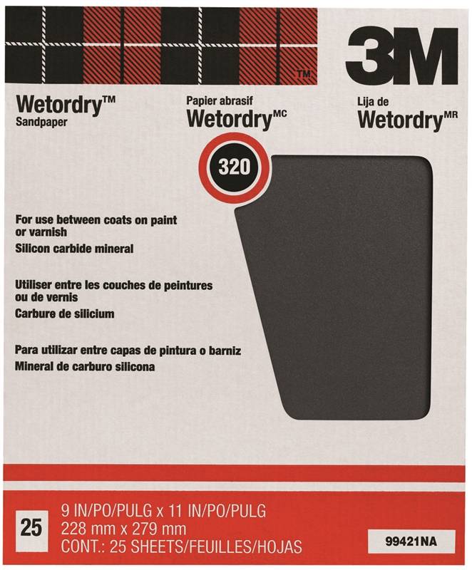 3M 3M Wetordry 99421NA Sandpaper, 11 in L, 9 in W, Extra Fine, 320 Grit, Silicon Carbide Abrasive, Paper Backing PAINT 3M