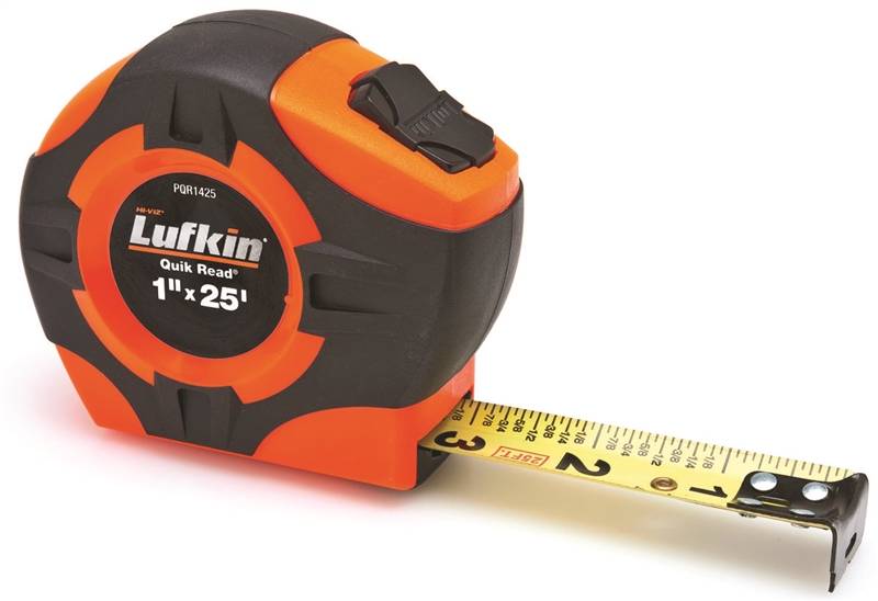 LUFKIN Crescent Lufkin Quikread Series PQR1425N Tape Measure, 25 ft L Blade, 1 in W Blade, Steel Blade, ABS Case, Orange Case