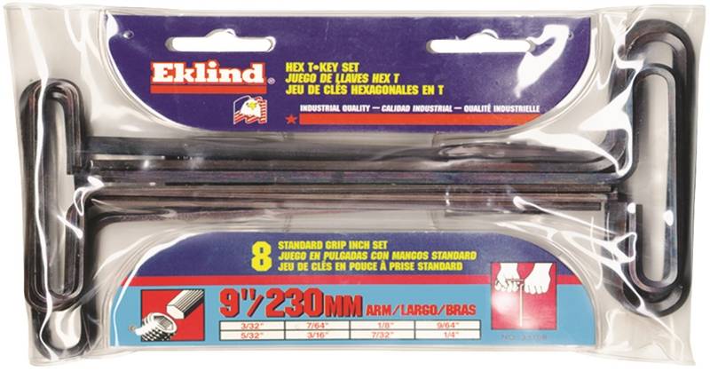 EKLIND Eklind 33198 Hex T-Key Set, Includes: 3/32 to 1/4 in Hex T-Keys, 8-Piece, Steel