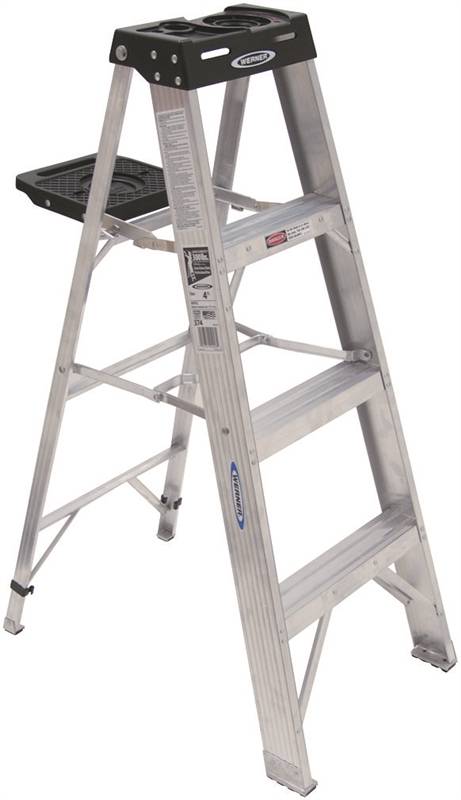 WERNER Werner 374 Step Ladder, 4 ft H, Type IA Duty Rating, Aluminum, 300 lb, 3-Step, 8 ft Max Reach PAINT WERNER   