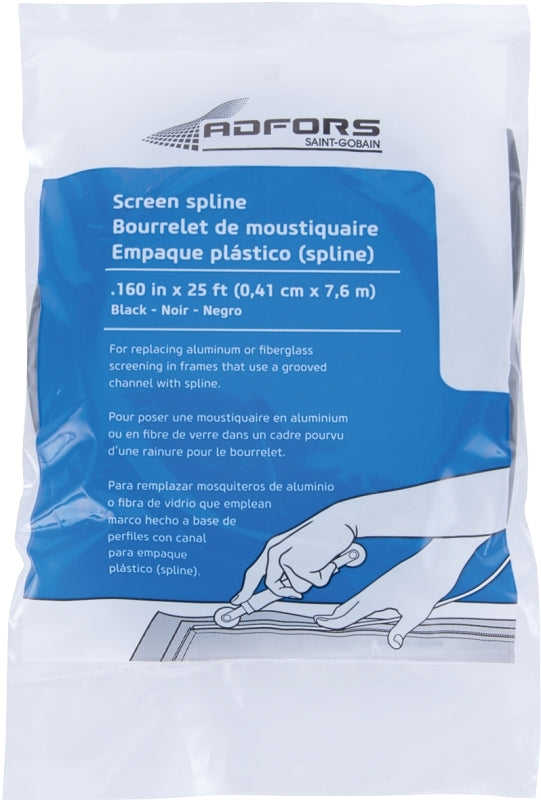 ADFORS Adfors FCS8541-U Screen Retainer Spline, 0.160 in D, 25 ft L, Vinyl, Black, Round HARDWARE & FARM SUPPLIES ADFORS