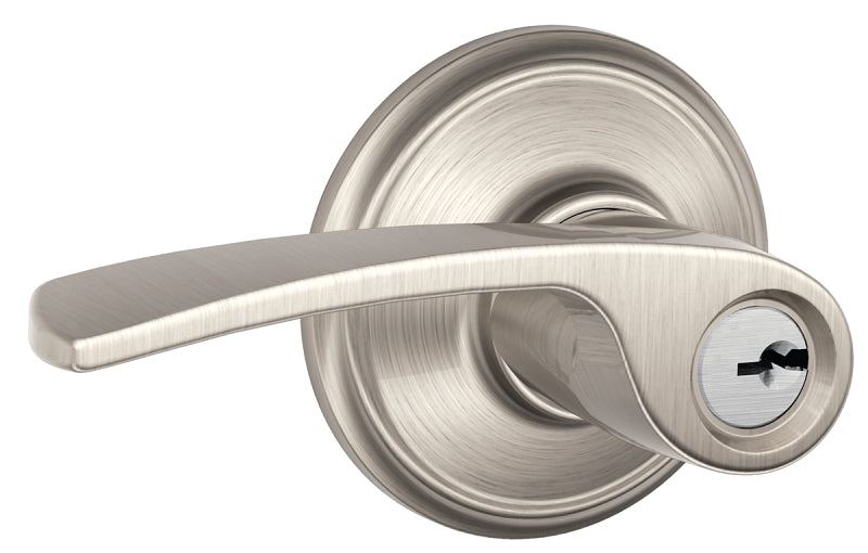 SCHLAGE LOCK Schlage Merano Series F51AV MER 619 Entry Lever, Mechanical Lock, Satin Nickel, Metal, Residential, 2 Grade HARDWARE & FARM SUPPLIES SCHLAGE LOCK