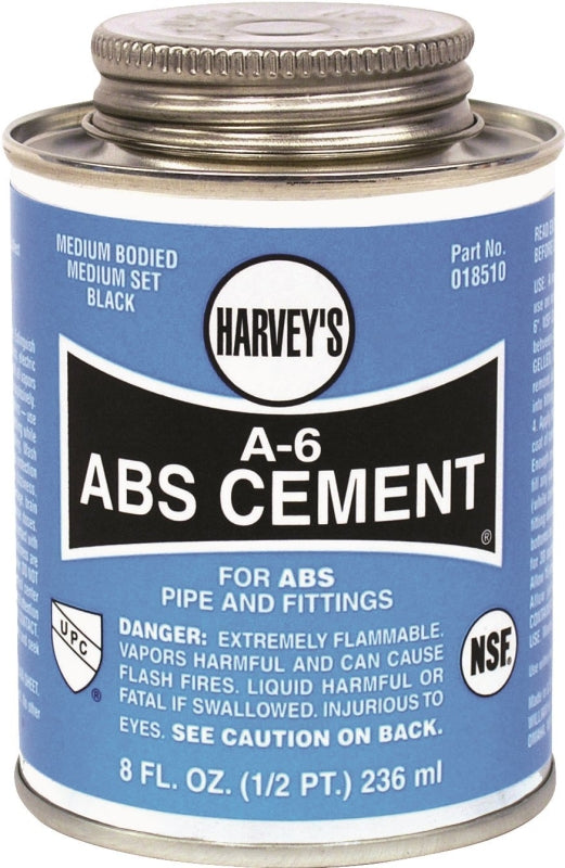 HARVEY Harvey A-6 Series 18510-24 Medium-Bodied Cement, 8 oz Can, Liquid, Black PLUMBING, HEATING & VENTILATION HARVEY