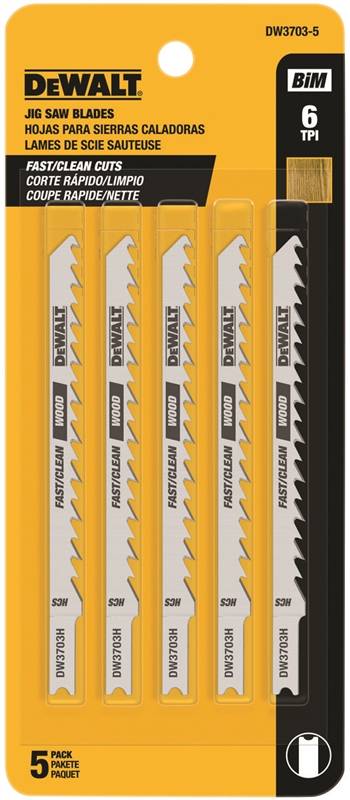 DEWALT DEWALT DW3703-5 Jig Saw Blade, 4 in L, 1/4 in W, 6 TPI TOOLS DEWALT