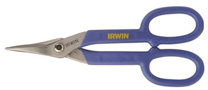 IRWIN Irwin 23010 Tinner Snip, 10 in OAL, 2 in L Cut, Curved, Straight Cut, Steel Blade, Double-Dipped Handle, Yellow Handle