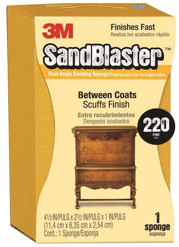 3M 3M SandBlaster 9565 Sanding Sponge, 4-1/2 in L, 2-1/2 in W, 220 Grit, Aluminum Oxide Abrasive PAINT 3M   