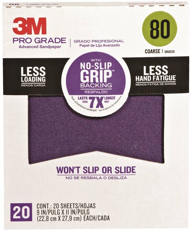 3M Scotch 26080CP-P-G Sandpaper Sheet, 11 in L, 9 in W, Coarse, 80 Grit, Aluminum Oxide Abrasive, Paper Backing PAINT 3M