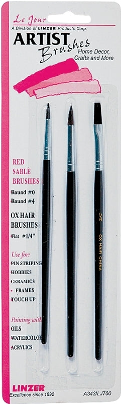 LINZER Linzer A343 Artist Paint Brush Set, Wood Handle, 3/CD PAINT LINZER