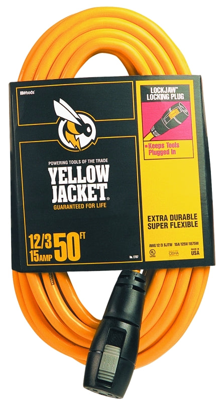 YELLOW JACKET CCI 2737 Extension Cord, 12 AWG Cable, 50 ft L, 15 A, 125 V, Yellow ELECTRICAL YELLOW JACKET   
