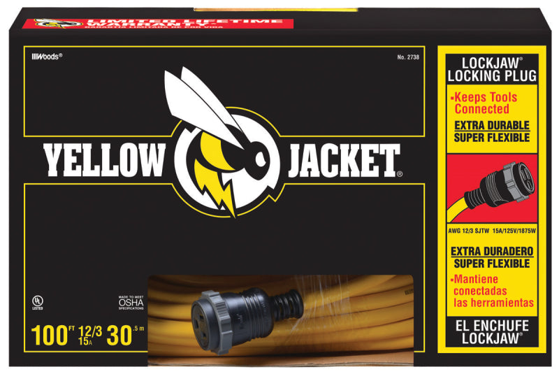 YELLOW JACKET CCI 2738 Extension Cord, 12 AWG Cable, 100 ft L, 15 A, 125 V, Yellow ELECTRICAL YELLOW JACKET