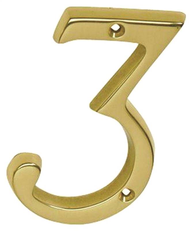 SCHLAGE BUILDERS HARDWARE Schlage CS2-3036-605 #3 House Number, Character: 3, 4 in H Character, Brass Character, Brass HARDWARE & FARM SUPPLIES SCHLAGE BUILDERS HARDWARE