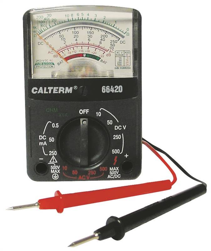 CALTERM Calterm 66420 Multimeter, 500 V, 250 mA, 1 MOhm, Analog Display, Black ELECTRICAL CALTERM   