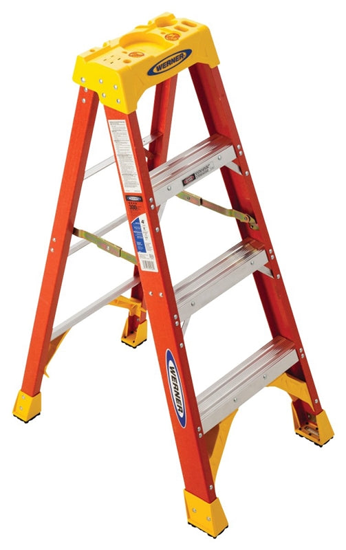 WERNER Werner 6204 Step Ladder, 4 ft H, Type IA Duty Rating, Fiberglass, 300 lb, 3-Step, 8 ft Max Reach PAINT WERNER   