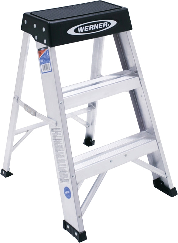 WERNER Werner 150B Step Ladder, 2 ft H, Type IA Duty Rating, Aluminum, 300 lb, 3-Step, 8 ft Max Reach PAINT WERNER   