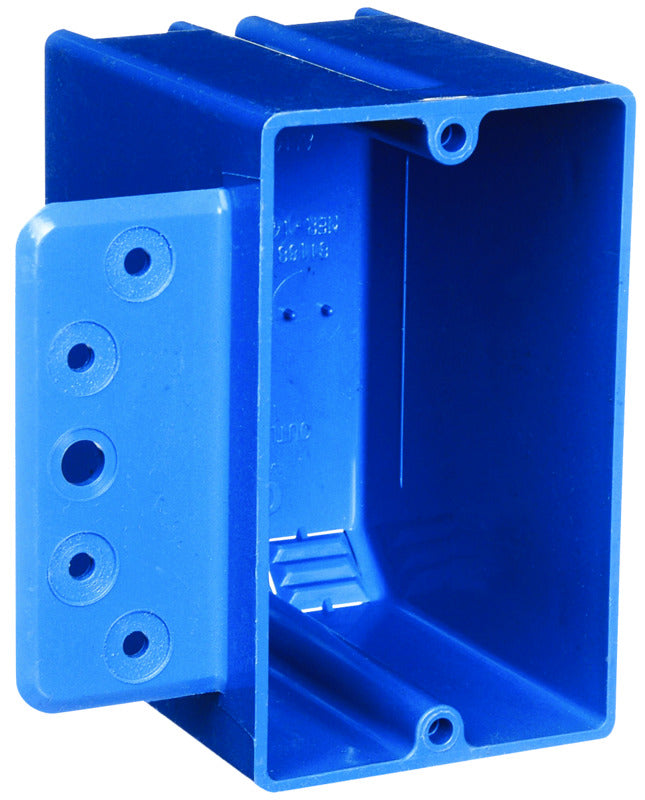 CARLON Carlon B118B-UPC Outlet Box with Bracket, 1-Gang, 4-Knockout, PVC, Blue, Bracket, Stud ELECTRICAL CARLON