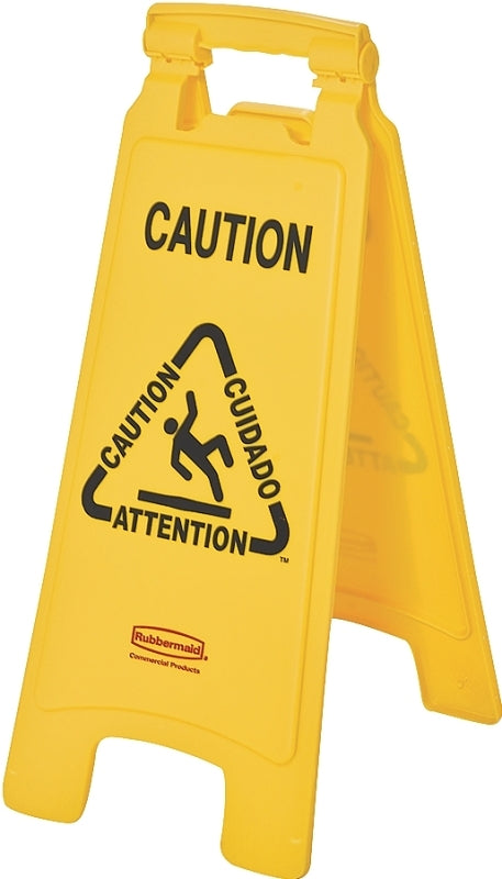 RUBBERMAID Rubbermaid FG611200 YEL Floor Sign, 11 in W, 25 in H, Yellow Background, Caution, English, French, Spanish CLEANING & JANITORIAL SUPPLIES RUBBERMAID   