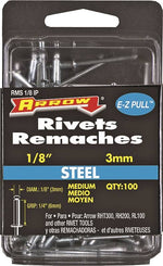 ARROW Arrow RMS1/8IP Pop Rivet, Medium, 1/4 in Grip, 1/4 in L, Steel, 100/PK