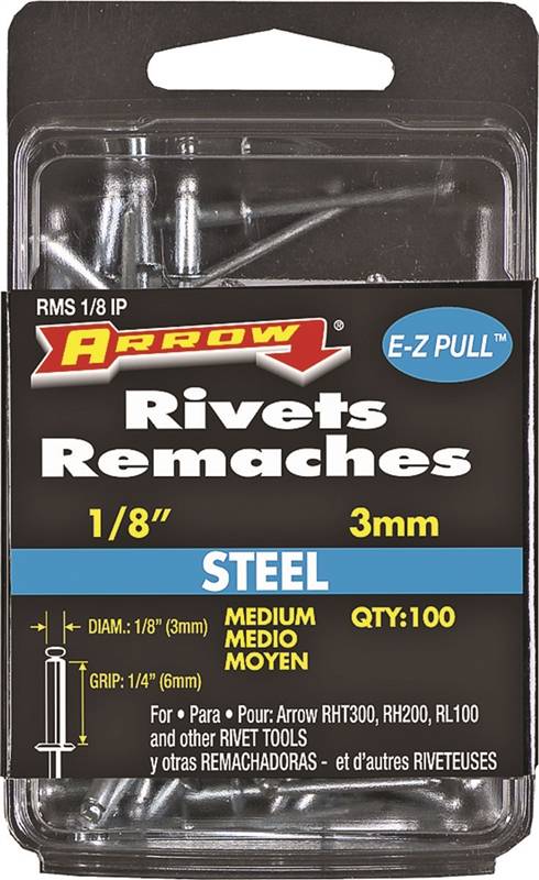 ARROW Arrow RMS1/8IP Pop Rivet, Medium, 1/4 in L, Steel, 100/PK HARDWARE & FARM SUPPLIES ARROW