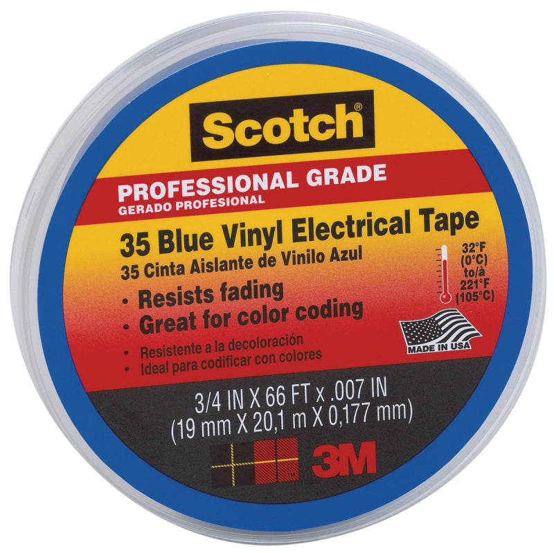 SCOTCH Scotch 10836-DL-10 Electrical Tape, 66 ft L, 3/4 in W, PVC Backing, Blue ELECTRICAL SCOTCH