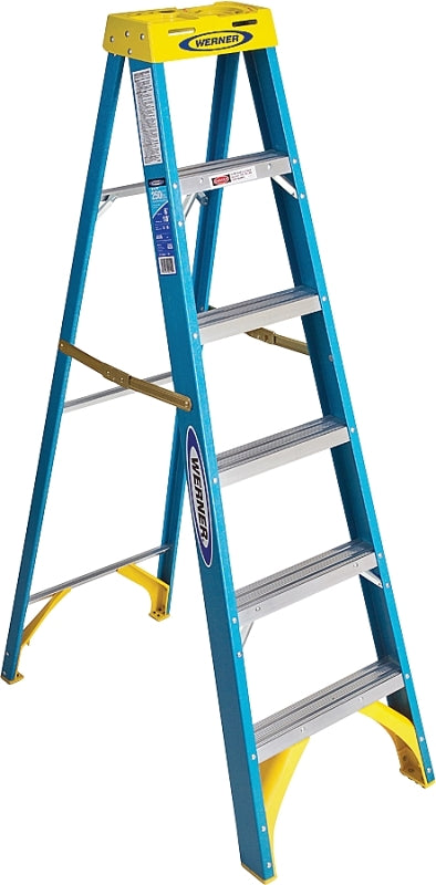 WERNER Werner 6006 Step Ladder, 6 ft H, Type I Duty Rating, Fiberglass, 250 lb, 5-Step, 10 ft Max Reach PAINT WERNER