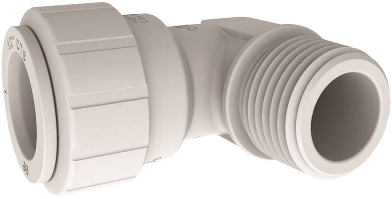 SHARKBITE John Guest PSEI482024P Fixed Pipe Elbow, 1/2 in, Plastic, White, 160 psi Pressure PLUMBING, HEATING & VENTILATION SHARKBITE