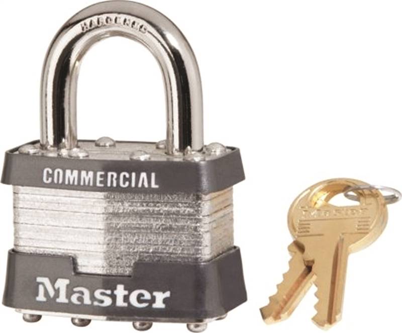 MASTER LOCK Master Lock 1KA 2043 Padlock, 1-3/4 in W Body, Key No: 2043, Keyed Alike Key, Open Shackle, 5/16 in Dia Shackle