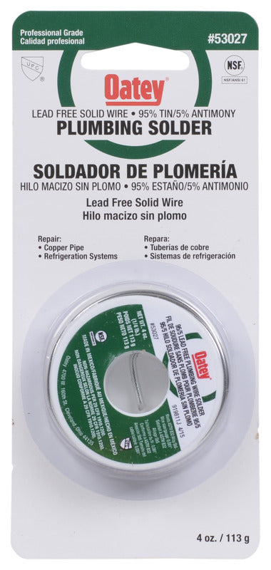 OATEY Oatey 53027 Plumbing Wire Solder, 1/4 lb Carded, Solid, Silver, 450 to 464 deg F Melting Point TOOLS OATEY