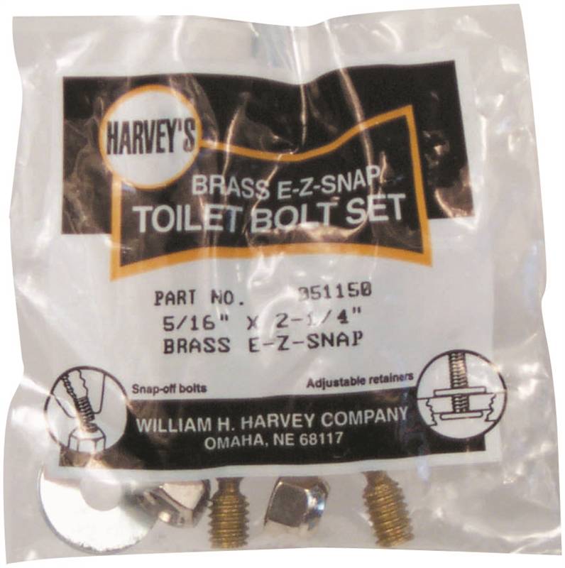 HARVEY Harvey 51150 Bolt Set, 5/16 in Dia x 2-1/4 in L Dimensions, EZ-Snap, Brass PLUMBING, HEATING & VENTILATION HARVEY