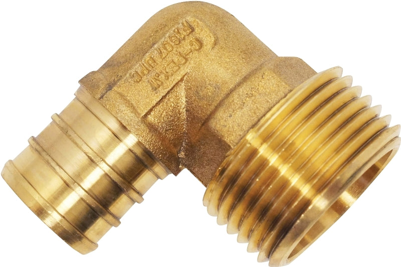 APOLLO Apollo APXME34 Pipe Elbow, 3/4 in, Barb x MNPT, PEX-B, 90 deg Angle, Brass, 200 psi Pressure PLUMBING, HEATING & VENTILATION APOLLO