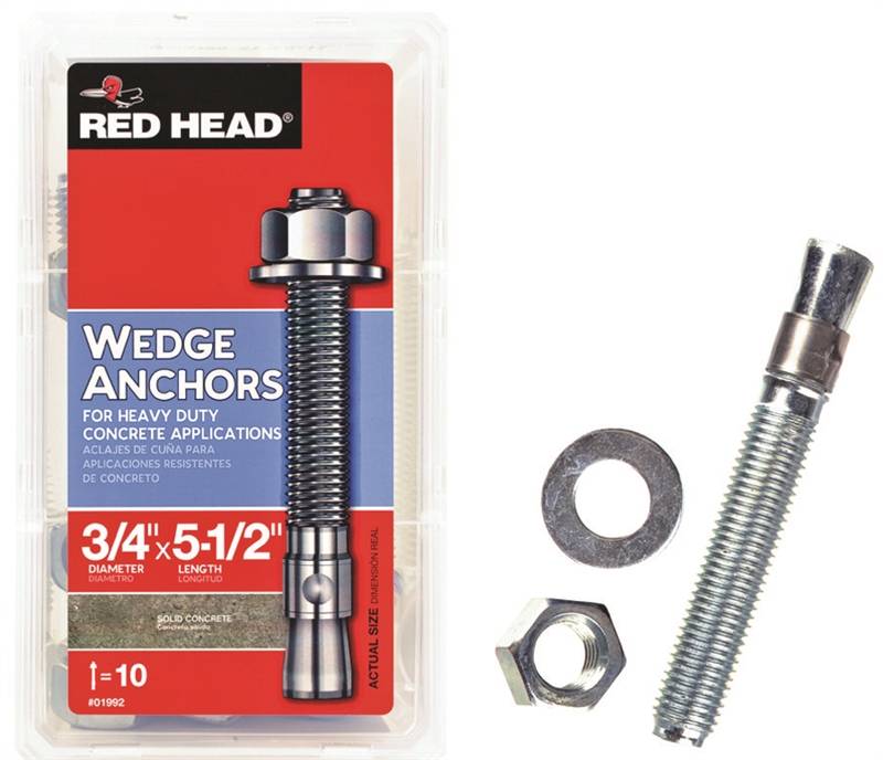 RED HEAD Red Head TruBolt 02992 Wedge Anchor, 3/4 in Dia, 5-1/2 in L, Steel, Zinc HARDWARE & FARM SUPPLIES RED HEAD