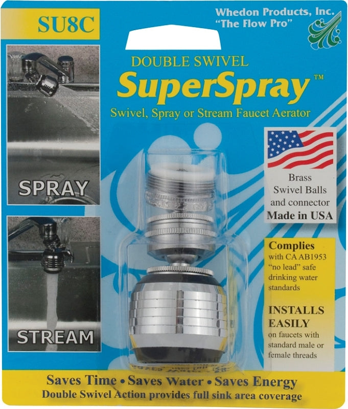 WHEDON PRODUCTS Whedon SU8C Double Swivel Faucet Aerator, Black, 15/16-27 x 55/64-27 Male x Female Thread, Brass, Chrome Plated PLUMBING, HEATING & VENTILATION WHEDON PRODUCTS