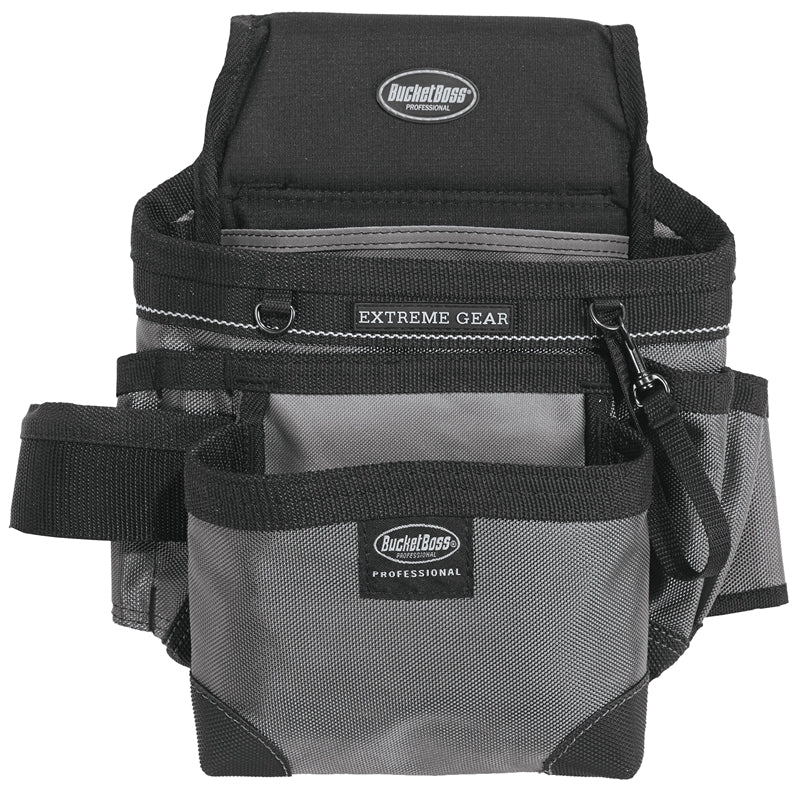 BUCKET BOSS Bucket Boss 55200 Mullet Buster Carpenter's Pouch, 14-Pocket, Poly Fabric, Black/Gray, 10 in W, 13 in H, 4 in D TOOLS BUCKET BOSS