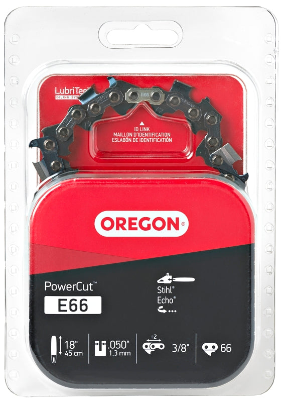 OREGON Oregon PowerCut E66 Chainsaw Chain, 18 in L Bar, 0.05 Gauge, 3/8 in TPI/Pitch, 66-Link OUTDOOR LIVING & POWER EQUIPMENT OREGON