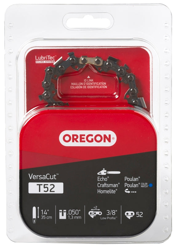 OREGON Oregon VersaCut T52 Chainsaw Chain, 14 in L Bar, 0.05 Gauge, 3/8 in TPI/Pitch, 52-Link OUTDOOR LIVING & POWER EQUIPMENT OREGON