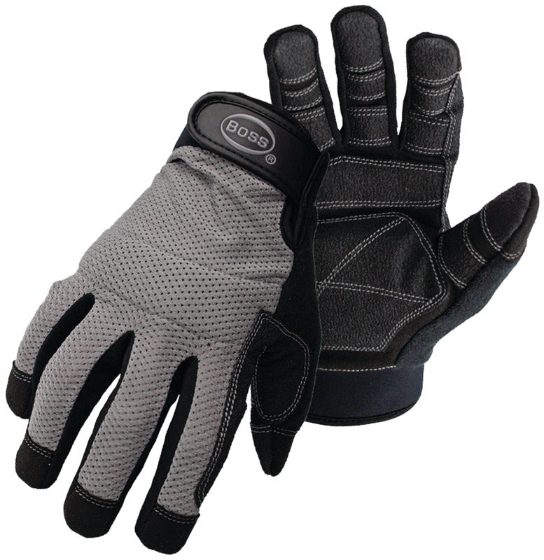 BOSS MFG Boss 5204X Utility Mechanic Gloves, XL, Wing Thumb, Wrist Strap Cuff, PVC, Black/Gray CLOTHING, FOOTWEAR & SAFETY GEAR BOSS MFG