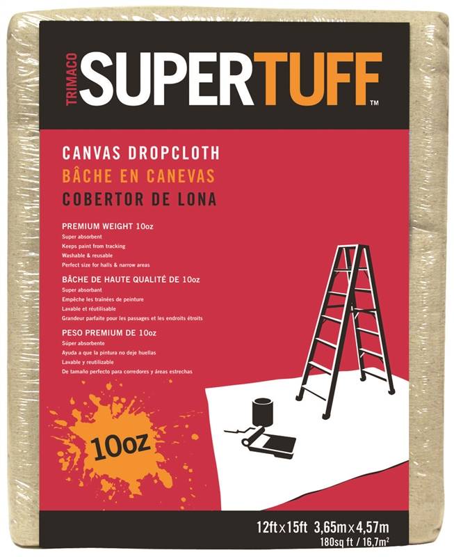 TRIMACO Trimaco SUPERTUFF 51123 Drop Cloth, 15 ft L, 12 ft W, Canvas, Tan PAINT TRIMACO   