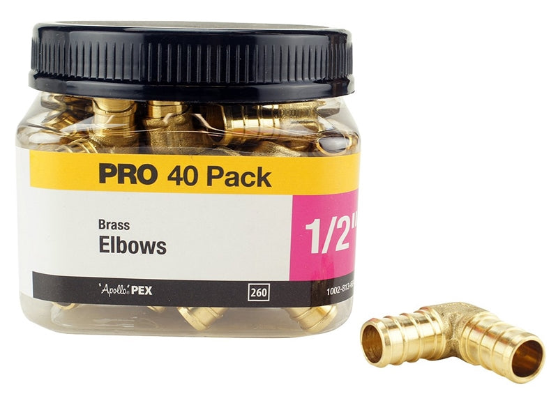 APOLLO Apollo APXE1240JR Pipe Elbow, 1/2 in, Barb, PEX-B, 90 deg Angle, Brass, 200 psi Pressure PLUMBING, HEATING & VENTILATION APOLLO