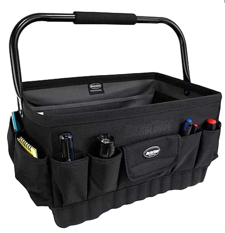 BUCKET BOSS Bucket Boss Professional Series 74018 Tool Tote, 18 in W, 12 in D, 10-1/2 in H, 21-Pocket, Poly Fabric, Black TOOLS BUCKET BOSS